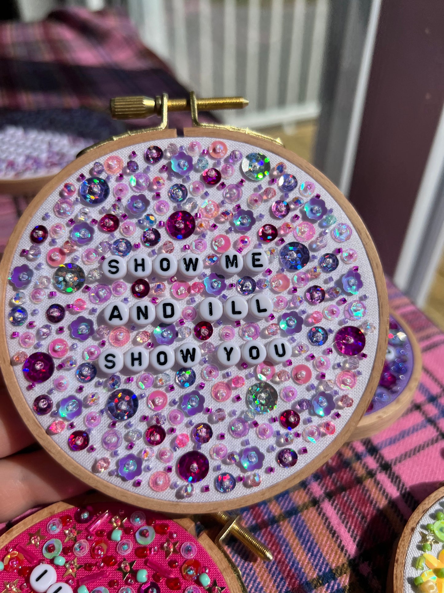 Show Me (Off Campus) Beaded Embroidered Decor in 4 inch Hoop