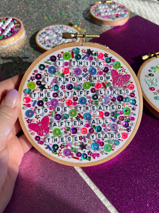 After All These Years Beaded Hand Embroidered Decor in 5 inch Wooden Hoop
