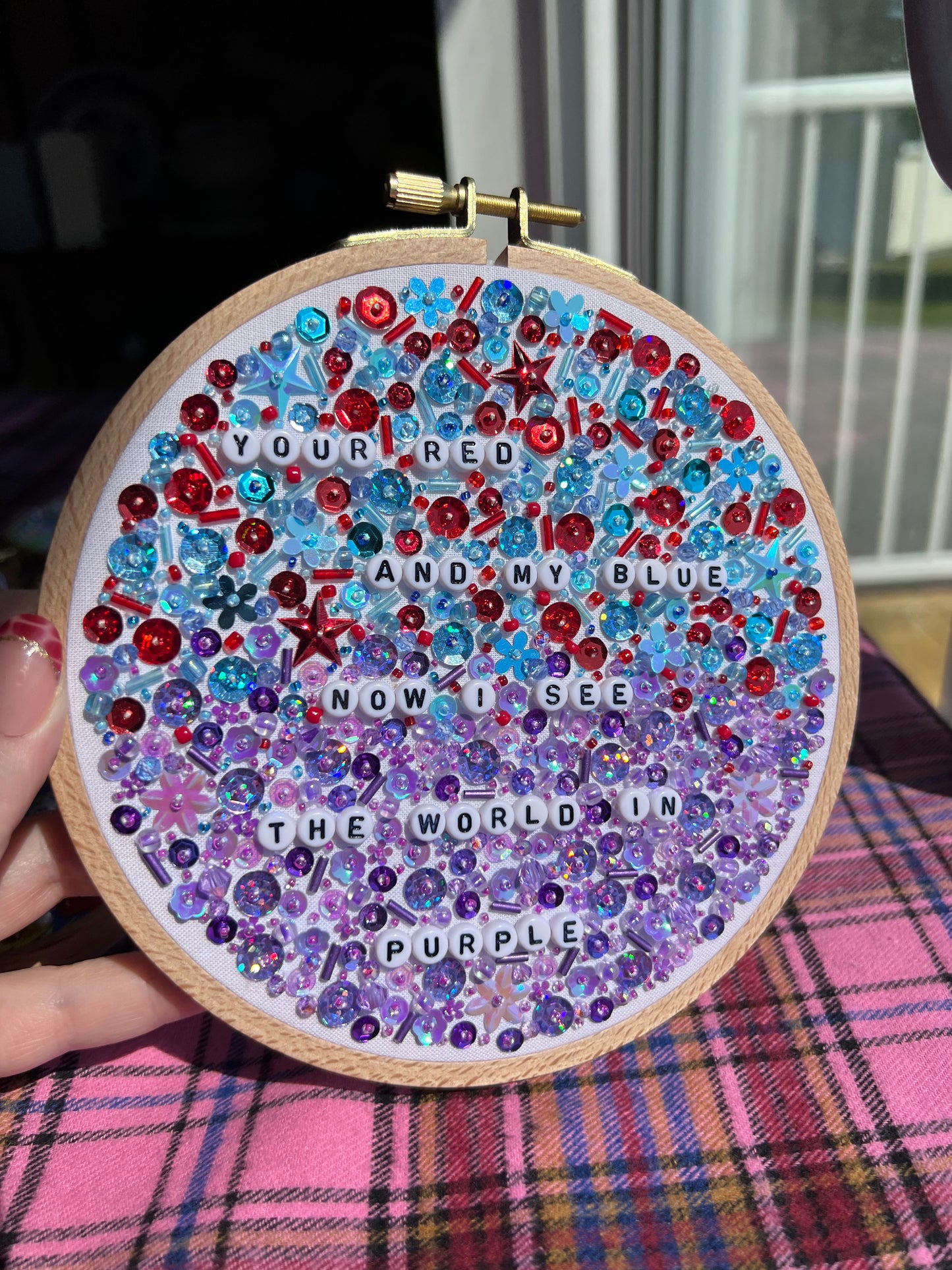 Purple Olivia Beaded Hand Embroidered Decor in 6 inch Hoop