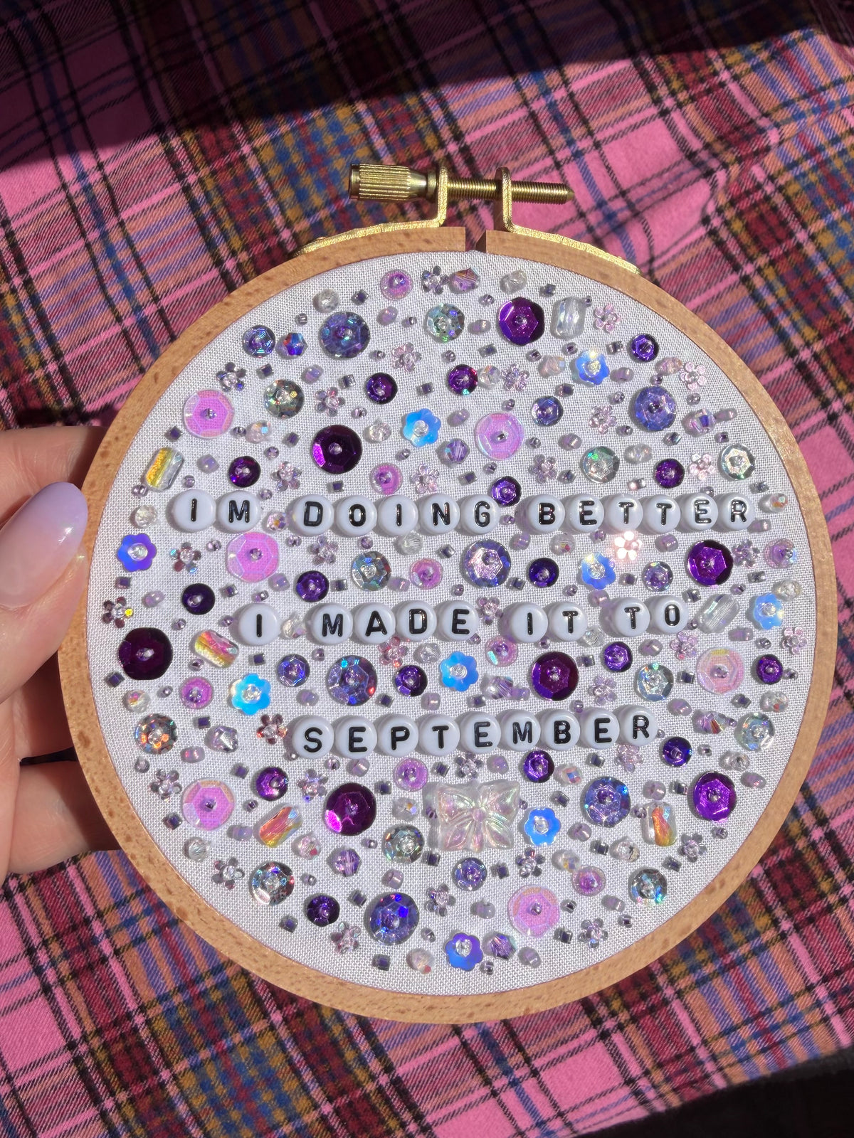 Made It To September Beaded Hand Embroidered Decor in 5 inch Hoop