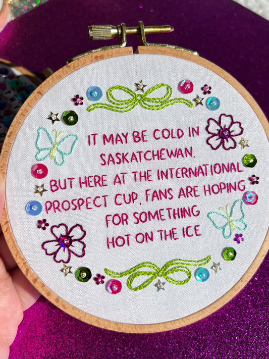 Hot on the Ice Hand Embroidered Decor in 5 inch Wooden Hoop