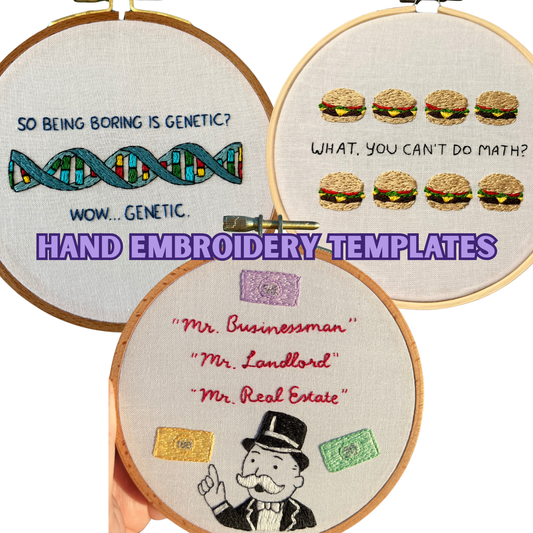 Burgers, Real Estate & Genetics - Embroidery Template Pack (3)