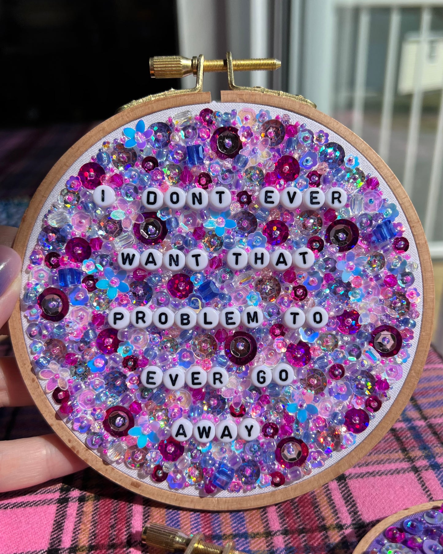 AUCTION - To Ever Go Away Beaded Hand Embroidered Decor in 5 inch Hoop