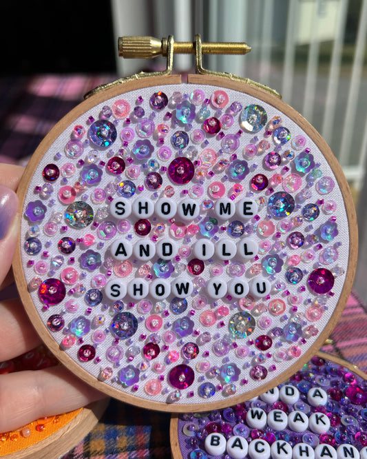 Show Me (Off Campus) Beaded Embroidered Decor in 4 inch Hoop
