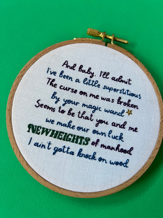 Knock On Wood Lyrics Hand Embroidered Decor in 5 inch Wooden Hoop