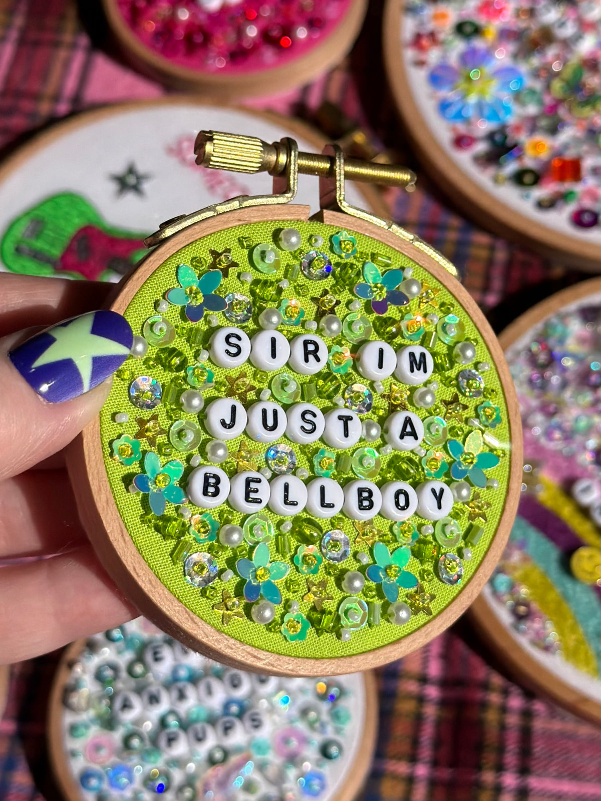Just a Bellboy Beaded Hand Embroidered Decor in 3 inch Hoop