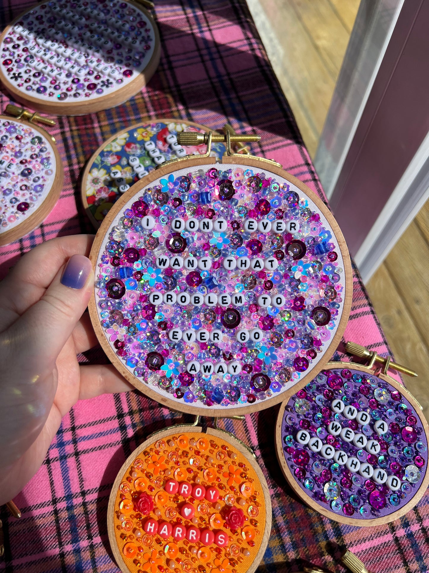 AUCTION - To Ever Go Away Beaded Hand Embroidered Decor in 5 inch Hoop