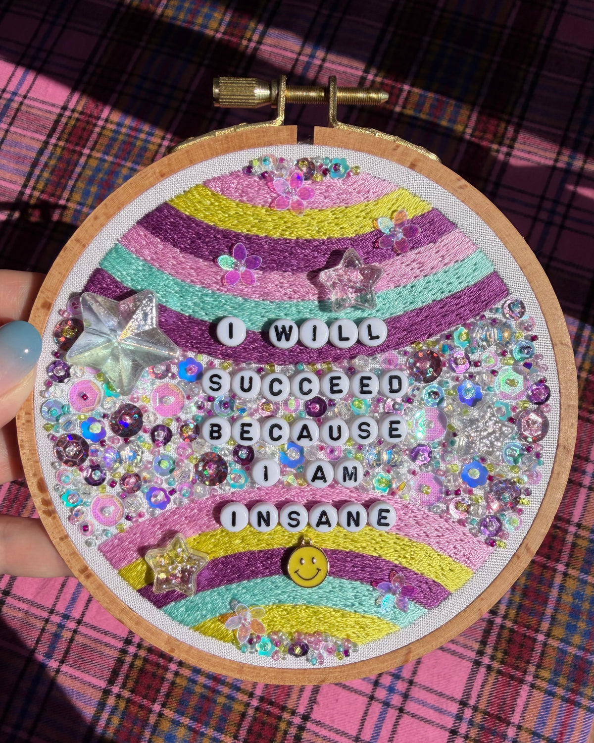 I Will Succeed Hand Embroidered Beaded Decor in 5 inch Hoop