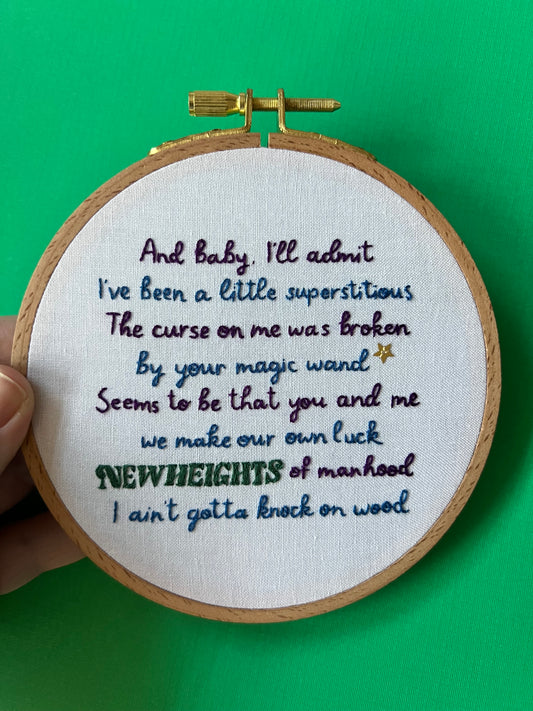 Knock On Wood Lyrics Hand Embroidered Decor in 5 inch Wooden Hoop