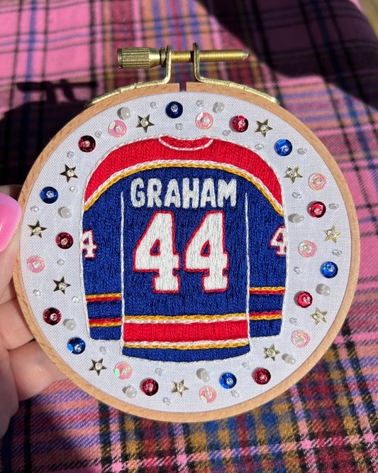 Graham Jersey Hand Embroidered Decor in 4 inch Hoop