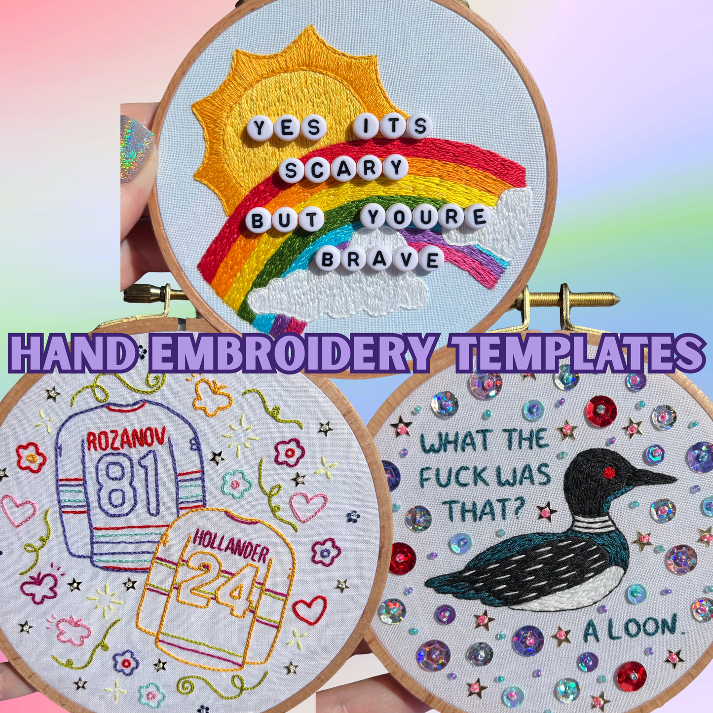 Jerseys, Loon & Rainbow - Embroidery Template Pack (3)