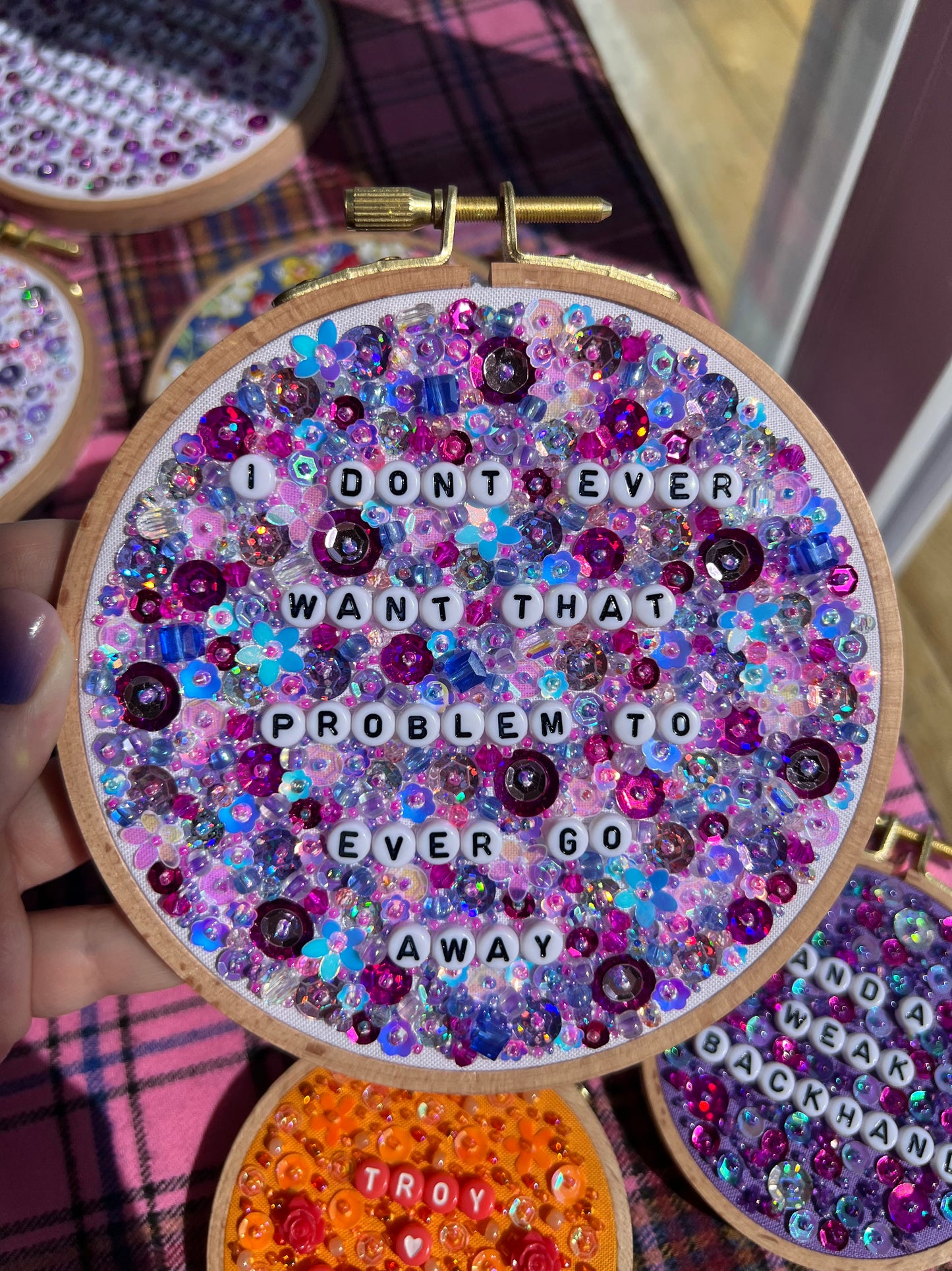 AUCTION - To Ever Go Away Beaded Hand Embroidered Decor in 5 inch Hoop