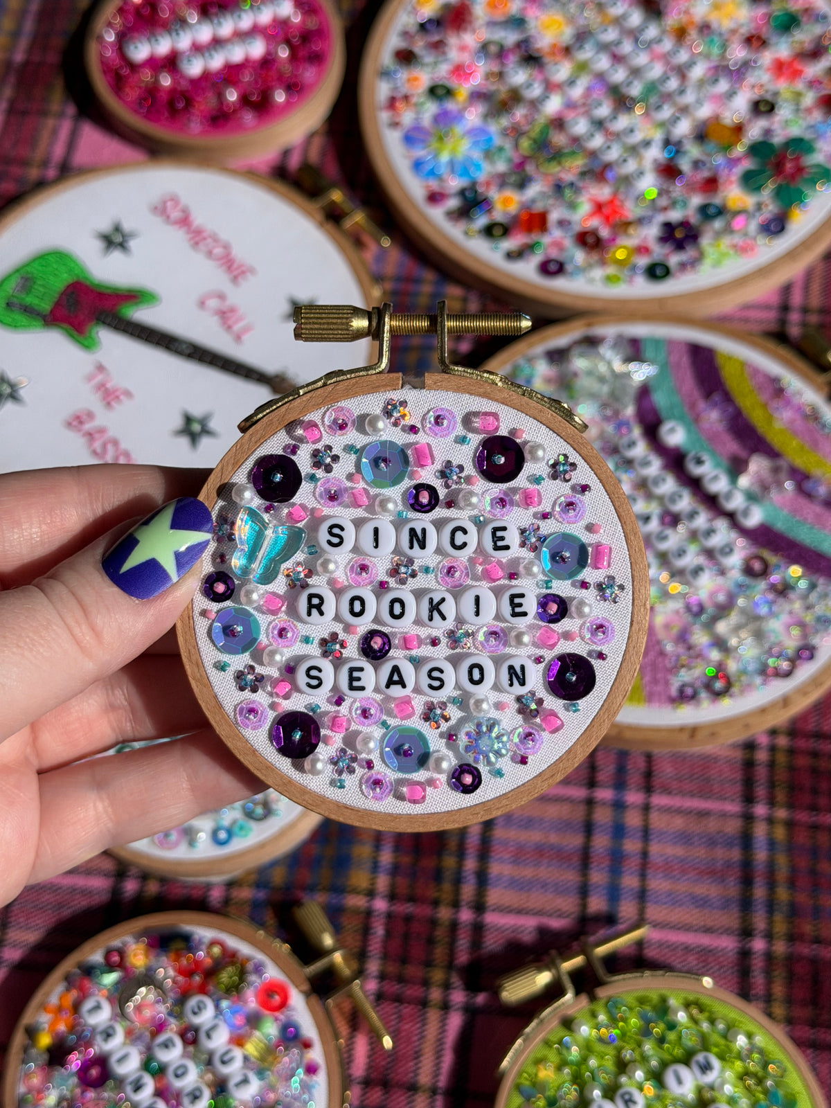 Rookie Season Beaded Hand Embroidered Decor in 3 inch Hoop