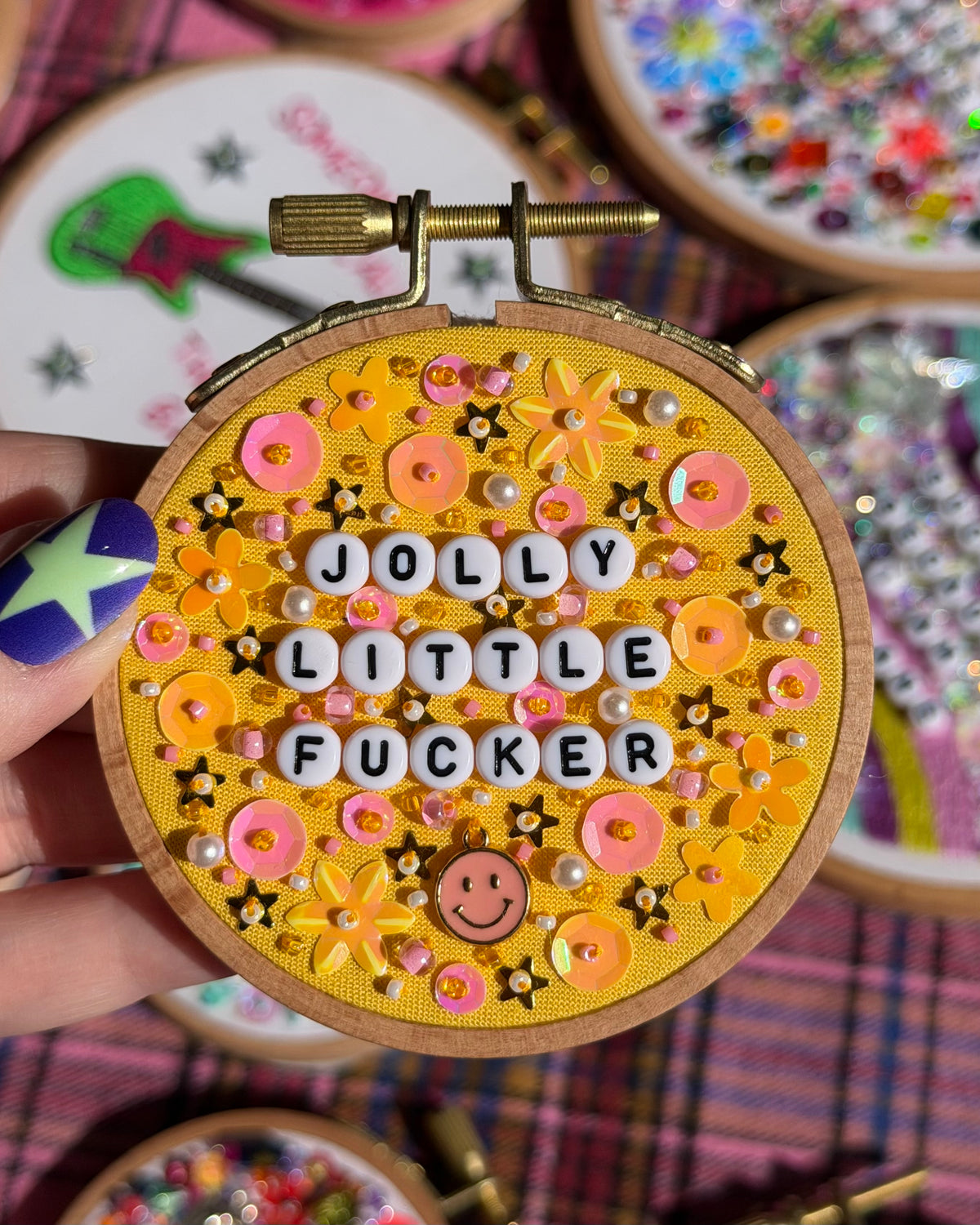 Jolly Little F*cker Beaded Hand Embroidered Decor in 3 inch Hoop
