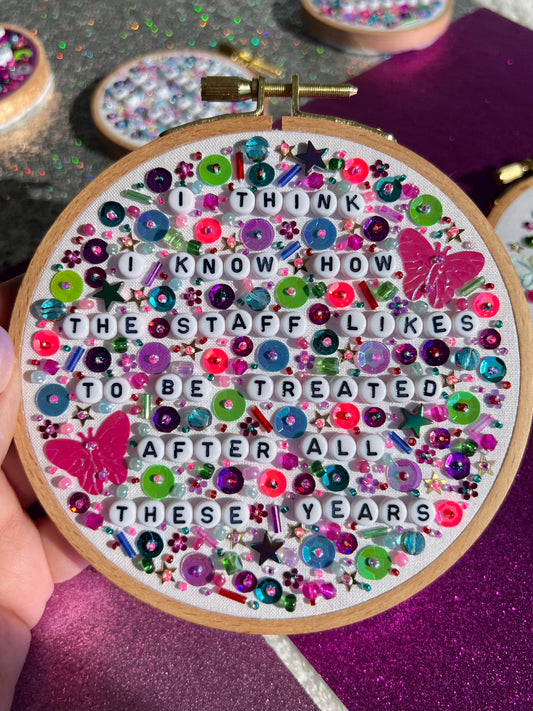After All These Years Beaded Hand Embroidered Decor in 5 inch Wooden Hoop