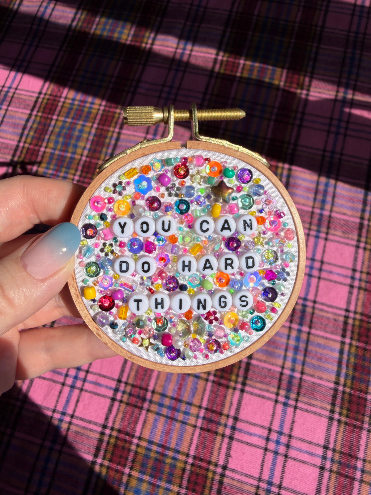 You Can Do Hard Things Beaded Hand Embroidered Decor in 3 inch Hoop