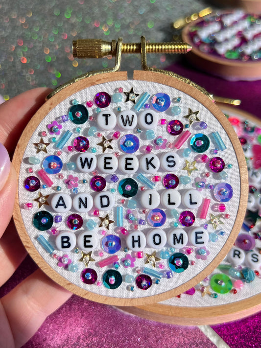 Two Weeks Beaded Hand Embroidered Decor in 3 inch Wooden Hoop
