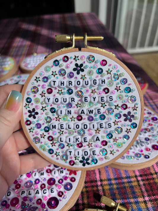 Carla's Song Beaded Hand Embroidered Decor in 4 inch Wooden Hoop