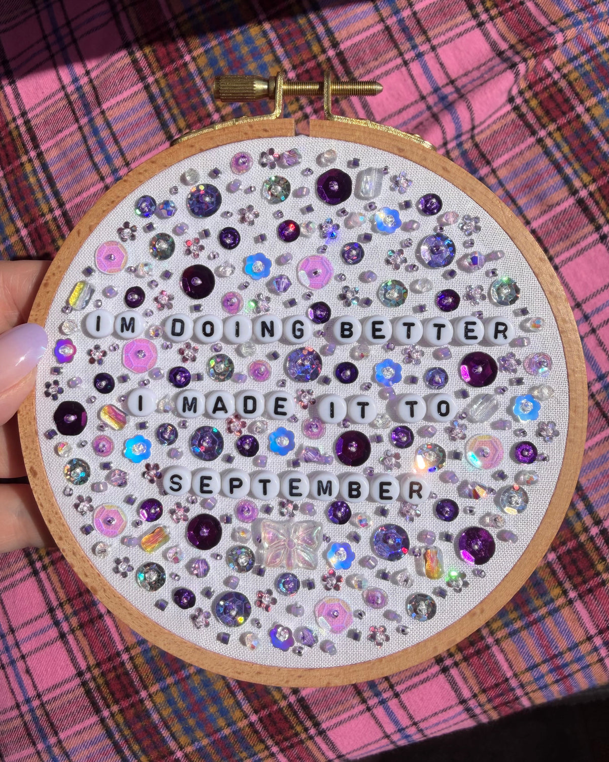 Made It To September Beaded Hand Embroidered Decor in 5 inch Hoop