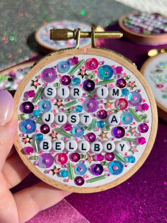 Bellboy Beaded Hand Embroidered Decor in 3 inch Wooden Hoop