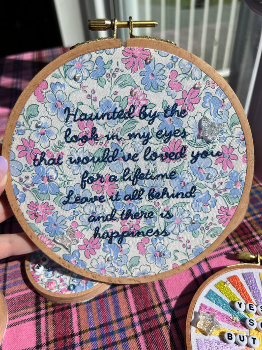 Happiness Lyric Hand Embroidered Decor in 6 inch Hoop