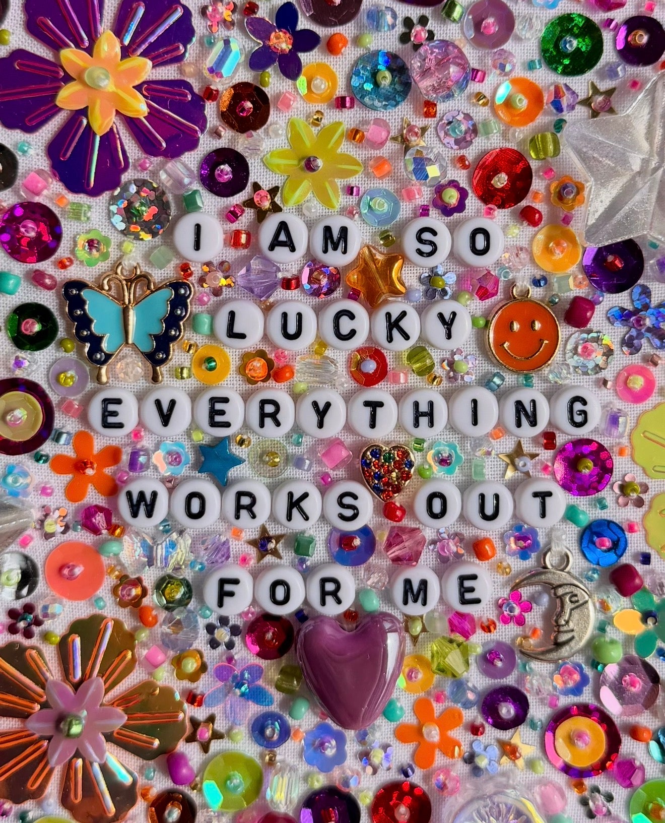 AUCTION - I Am So Lucky Beaded Embroidered Decor in 6 inch Hoop