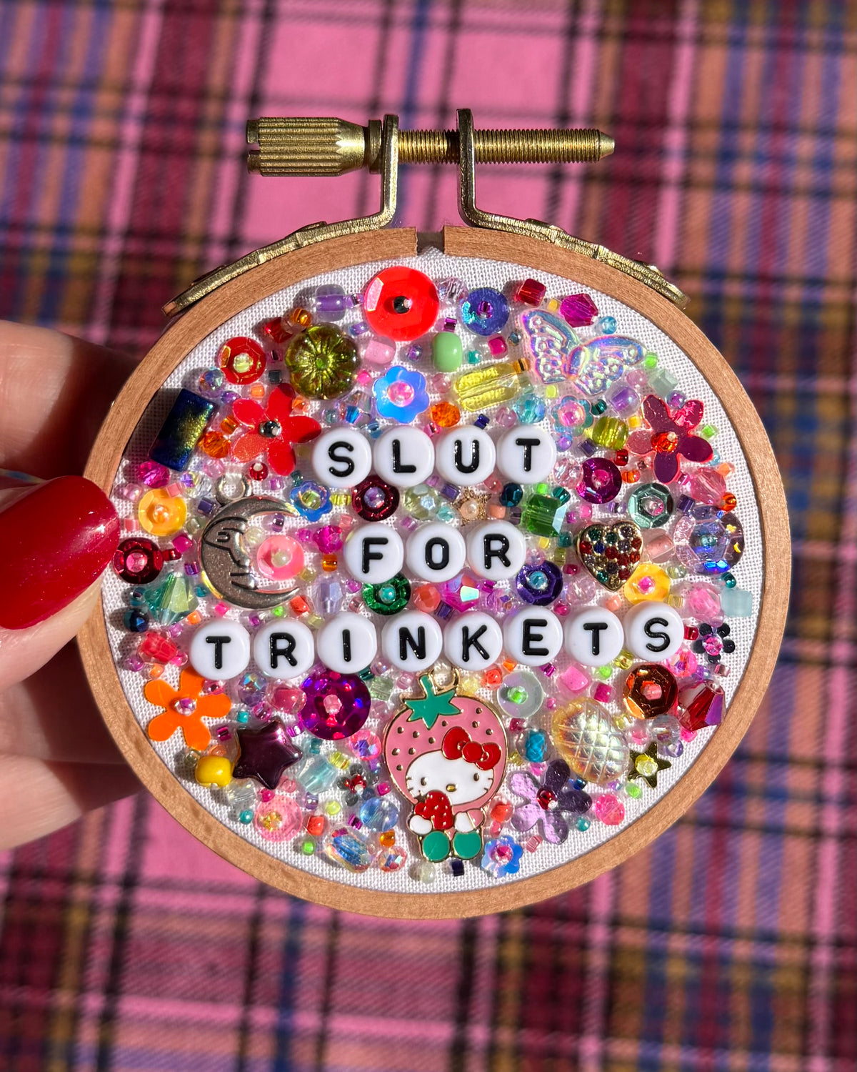 Sl*t For Trinkets Beaded Hand Embroidered Decor in 3 inch Hoop
