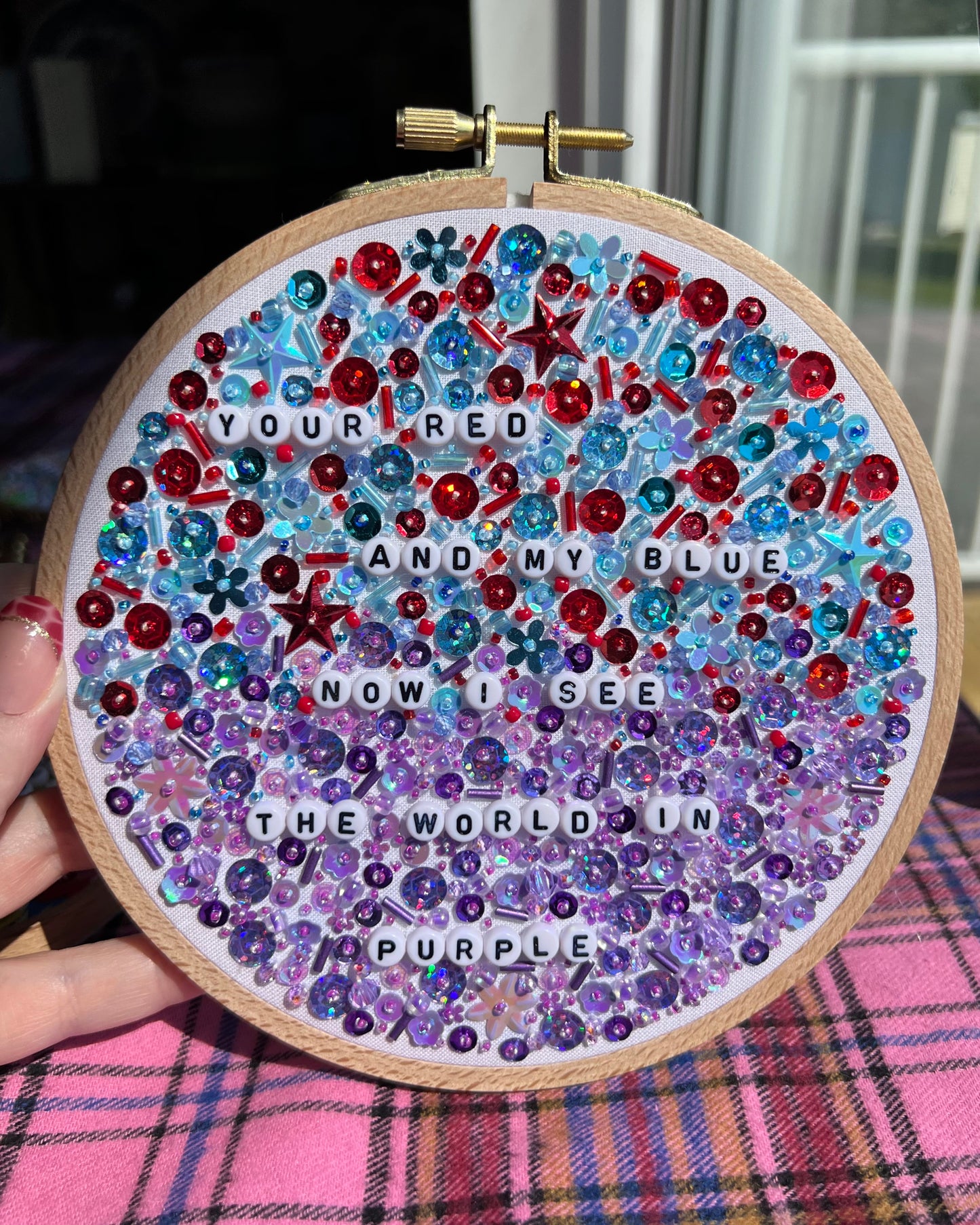 Purple Olivia Beaded Hand Embroidered Decor in 6 inch Hoop