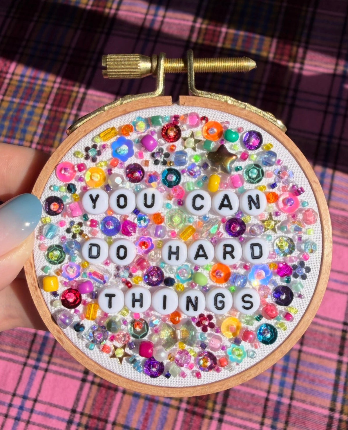 You Can Do Hard Things Beaded Hand Embroidered Decor in 3 inch Hoop