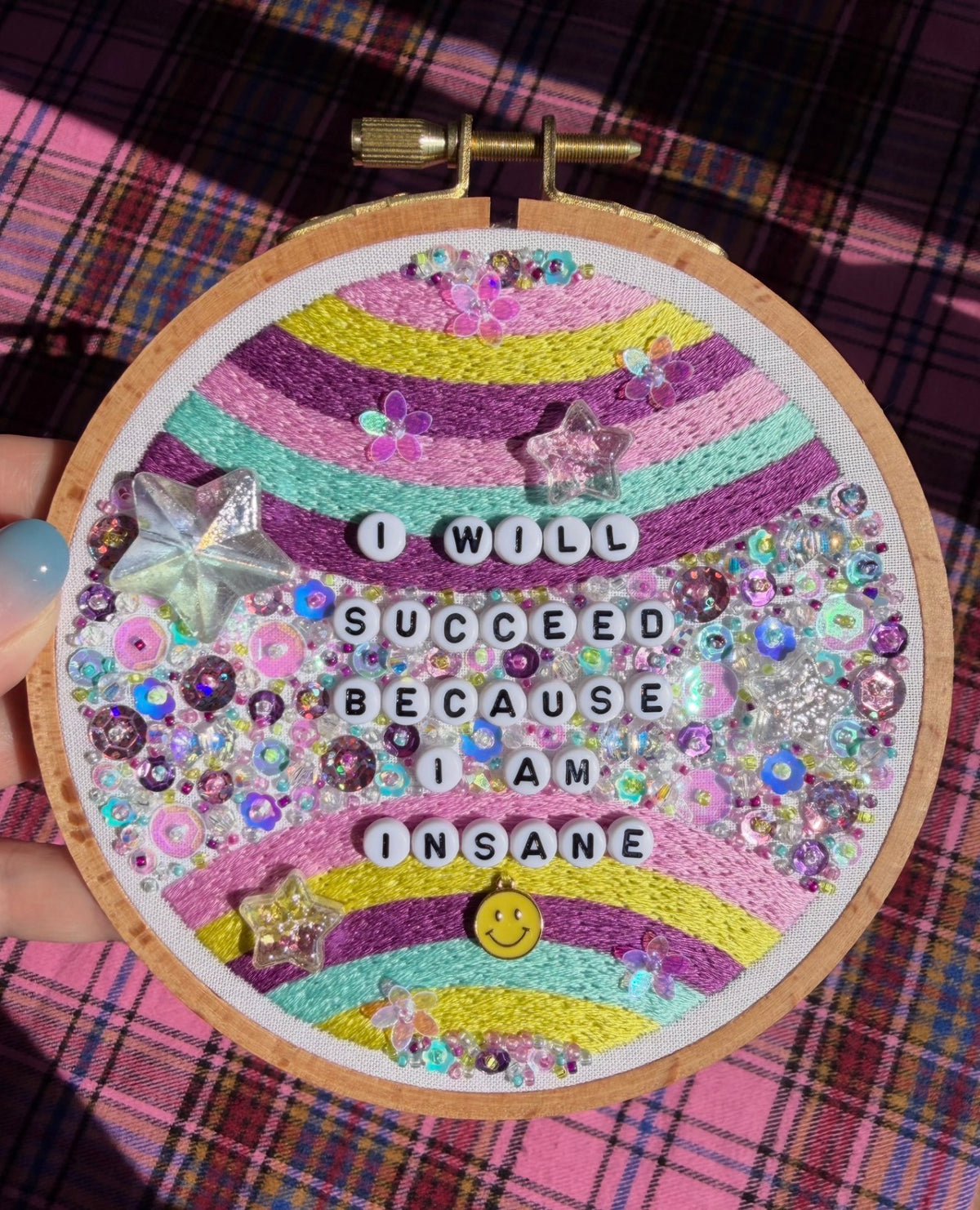 I Will Succeed Hand Embroidered Beaded Decor in 5 inch Hoop