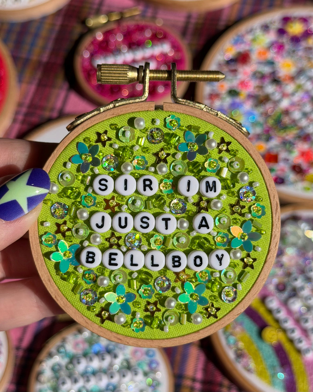 Just a Bellboy Beaded Hand Embroidered Decor in 3 inch Hoop