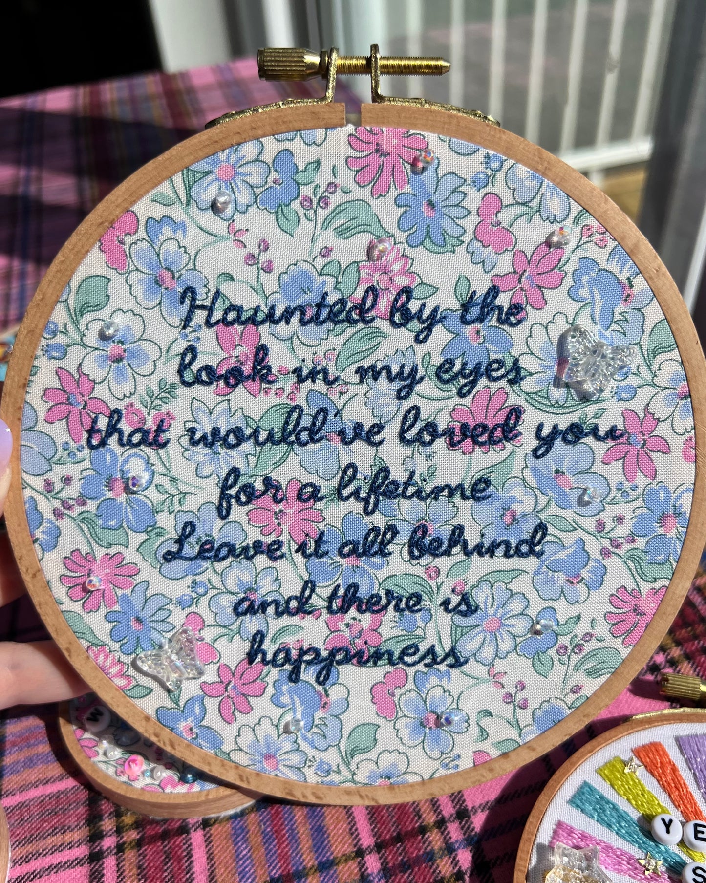 Happiness Lyric Hand Embroidered Decor in 6 inch Hoop