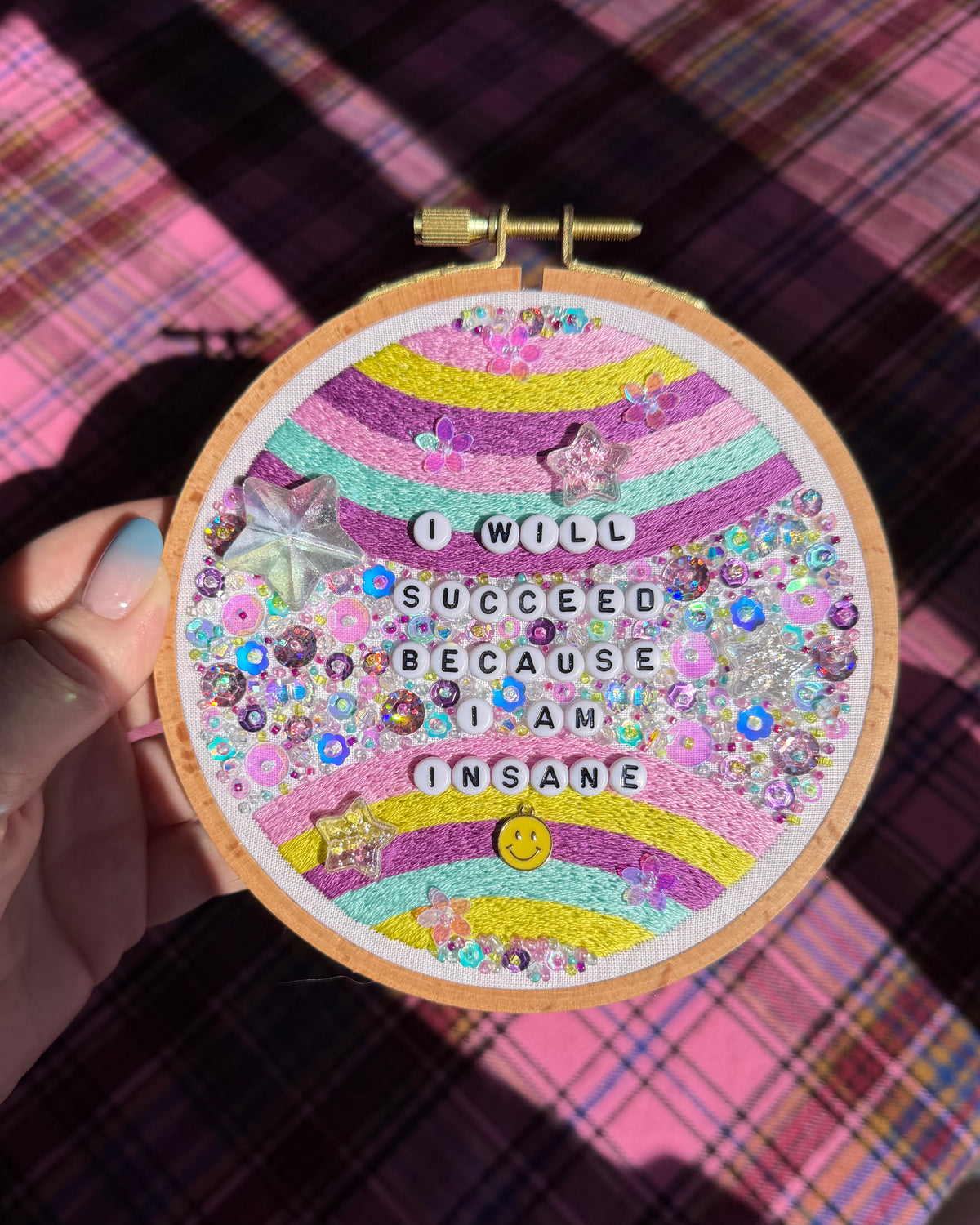 I Will Succeed Hand Embroidered Beaded Decor in 5 inch Hoop