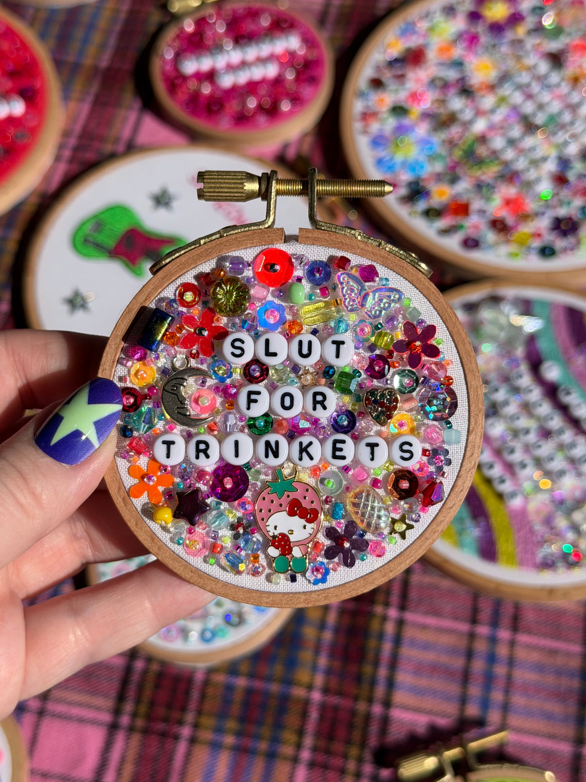 Sl*t For Trinkets Beaded Hand Embroidered Decor in 3 inch Hoop