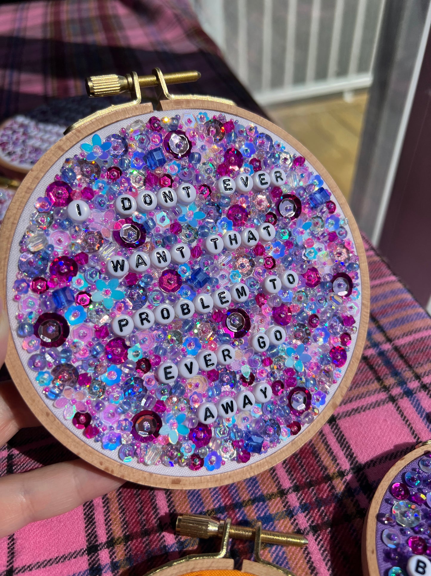 AUCTION - To Ever Go Away Beaded Hand Embroidered Decor in 5 inch Hoop