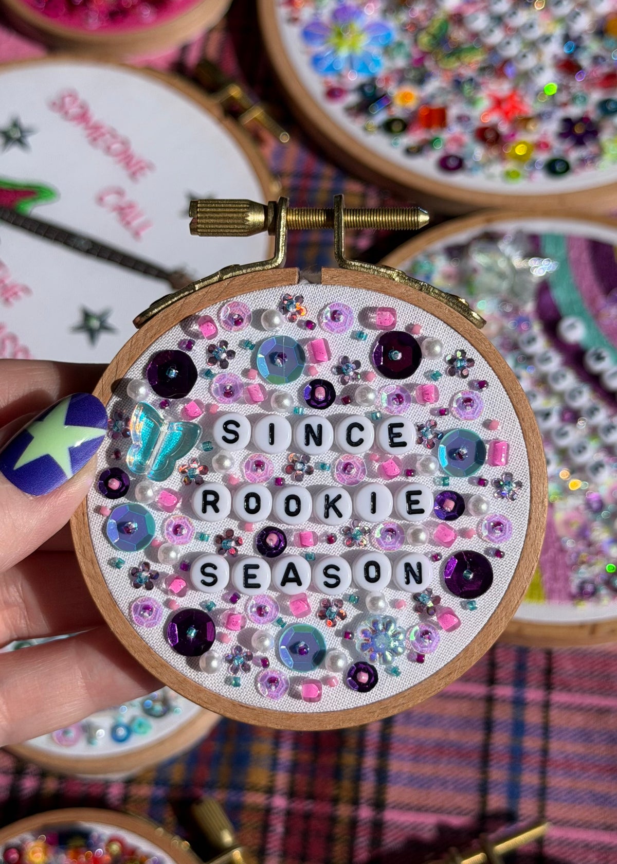 Rookie Season Beaded Hand Embroidered Decor in 3 inch Hoop