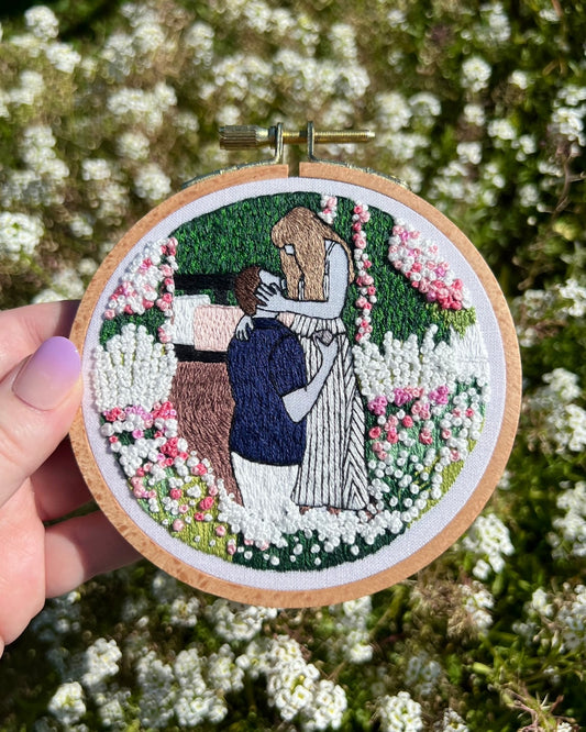 Engagement Floral Hand Embroidered Decor in 4 inch Wooden Hoop