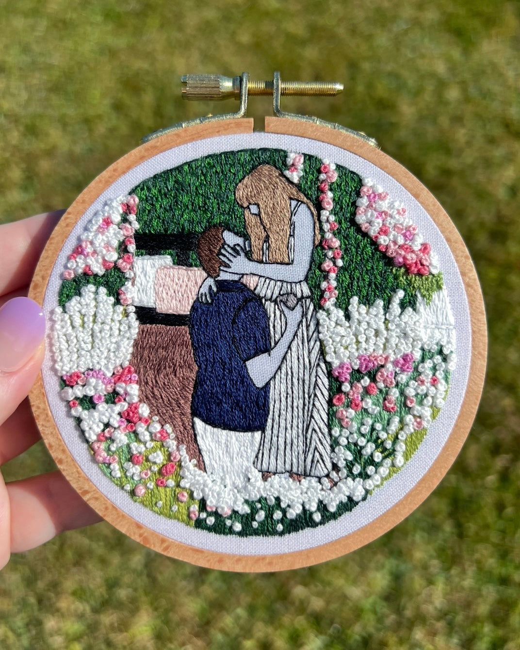 Engagement Floral Hand Embroidered Decor in 4 inch Wooden Hoop