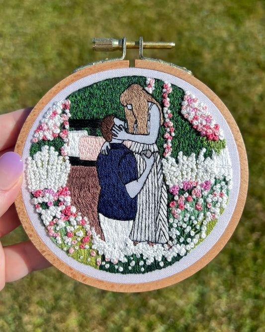Engagement Floral Hand Embroidered Decor in 4 inch Wooden Hoop